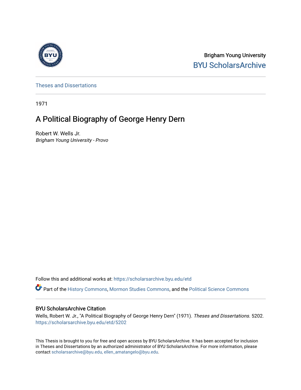 A Political Biography of George Henry Dern