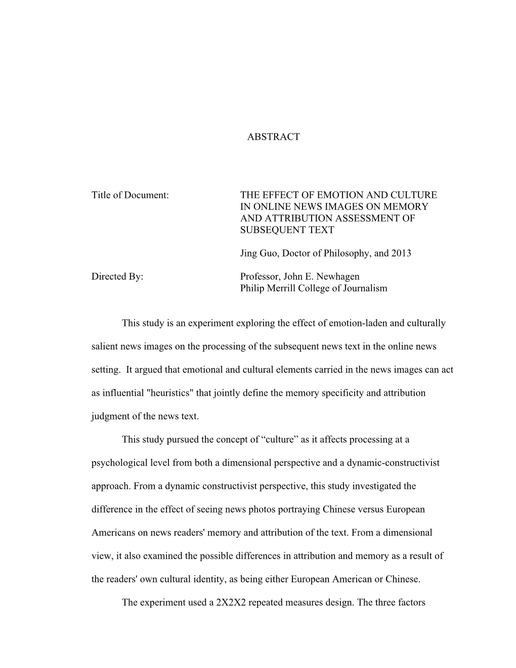 ABSTRACT Title of Document: the EFFECT of EMOTION AND