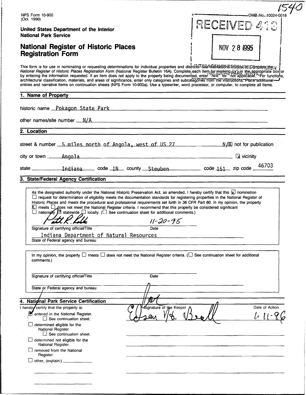 Ister of Historic Places NOV 281995 Registration Form