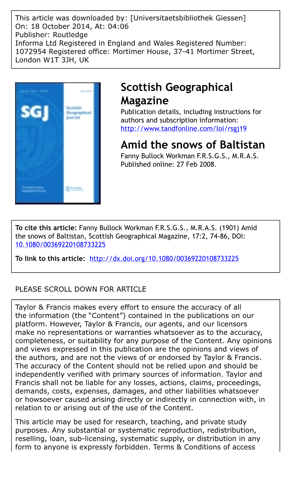 Scottish Geographical Magazine Amid the Snows of Baltistan