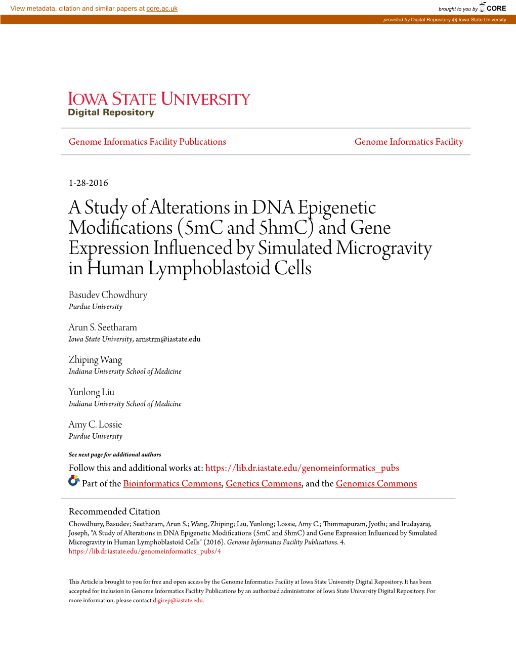 A Study of Alterations in DNA Epigenetic Modifications (5Mc and 5Hmc) and Gene Expression Influenced by Simulated Microgravity I