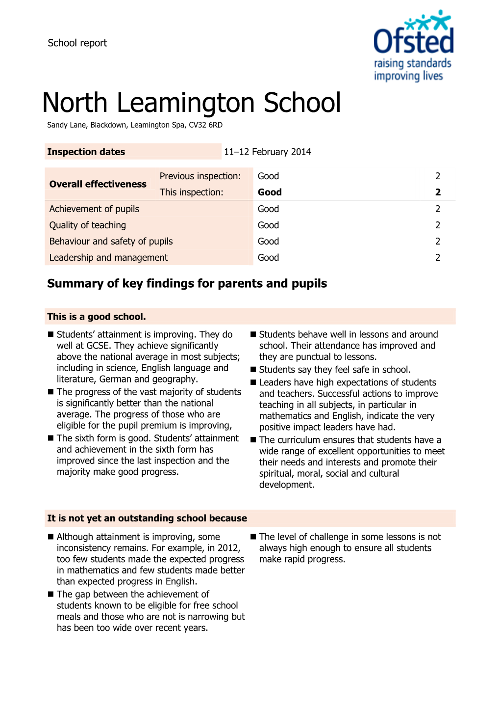 North Leamington School Sandy Lane, Blackdown, Leamington Spa, CV32 6RD