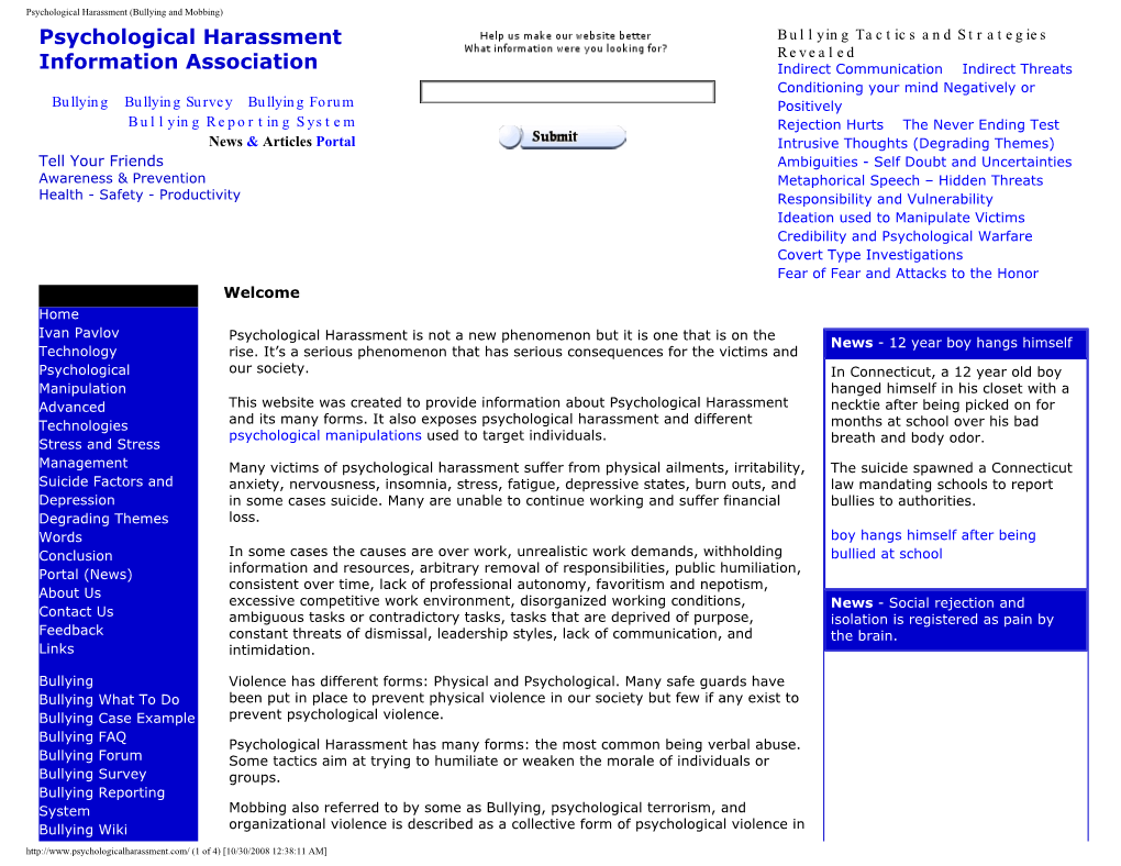 Psychological Harassment (Bullying and Mobbing)