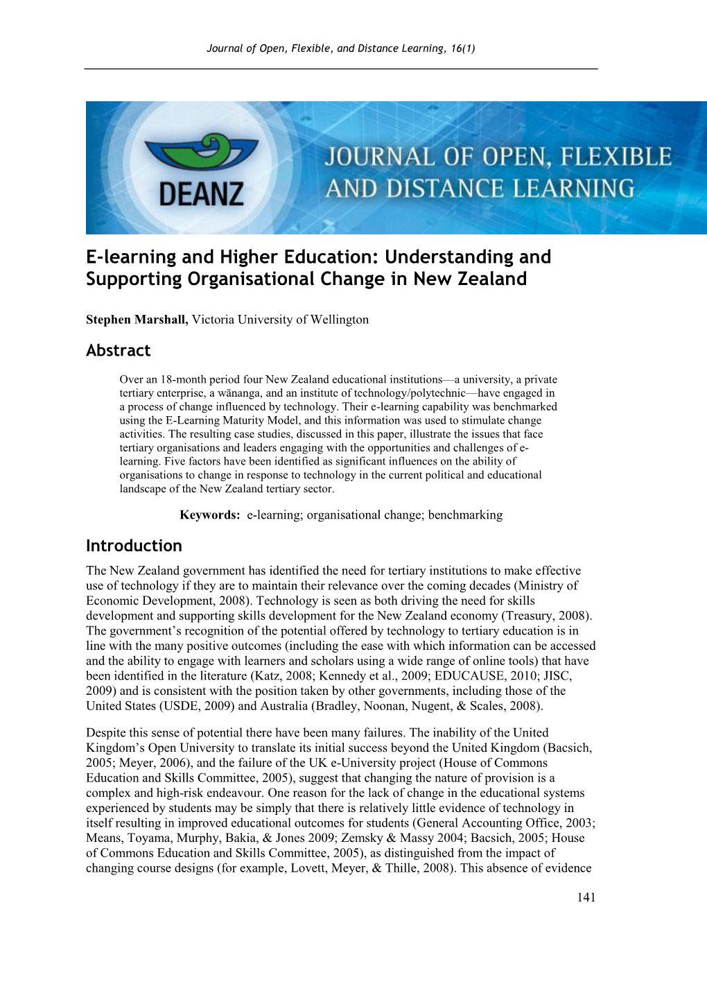 E-Learning and Higher Education: Understanding and Supporting Organisational Change in New Zealand