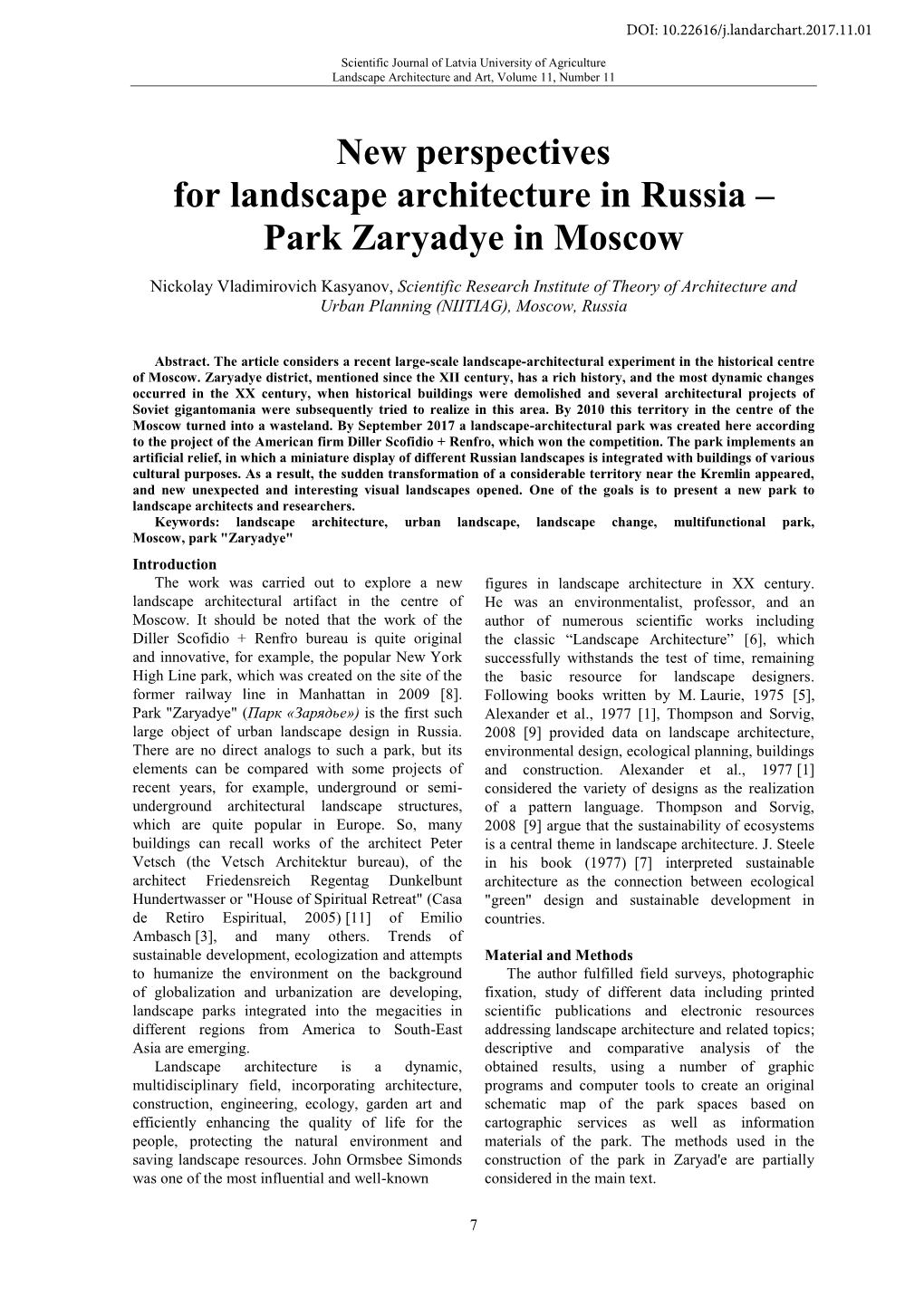 New Perspectives for Landscape Architecture in Russia – Park Zaryadye in Moscow