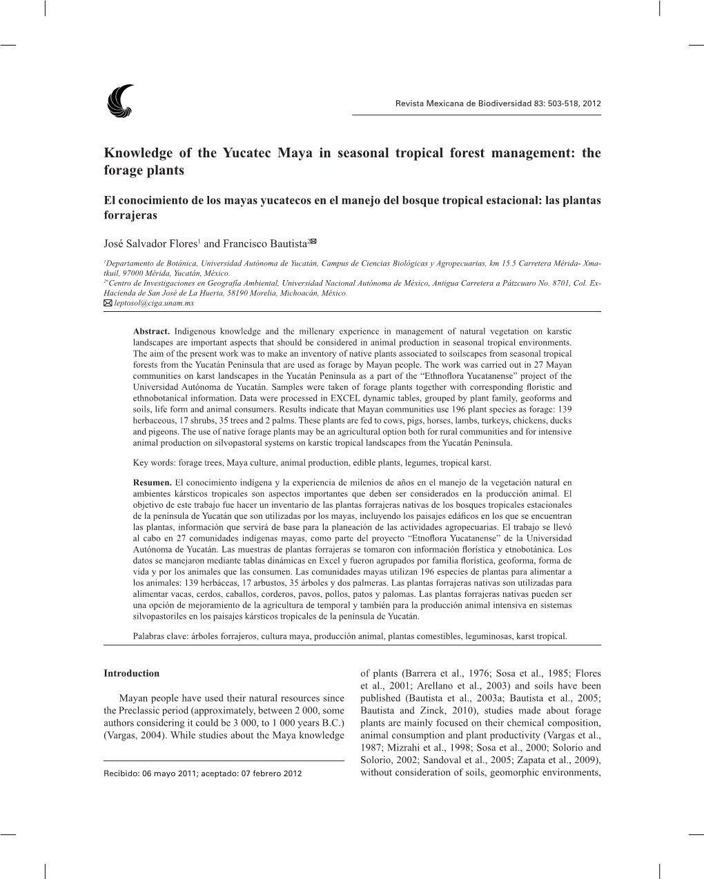 Knowledge of the Yucatec Maya in Seasonal Tropical Forest Management: the Forage Plants