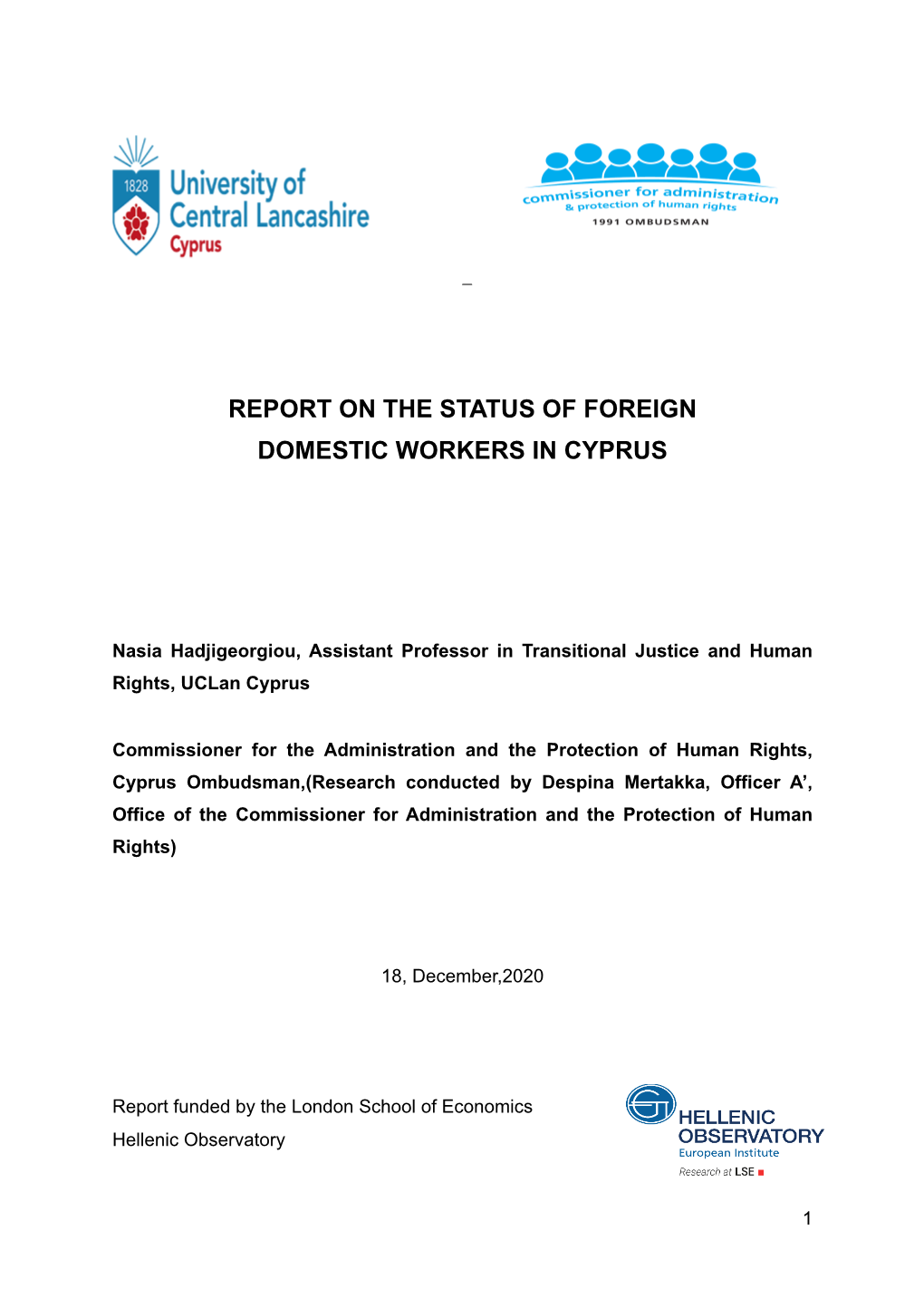 Report on the Status of Foreign Domestic Workers in Cyprus