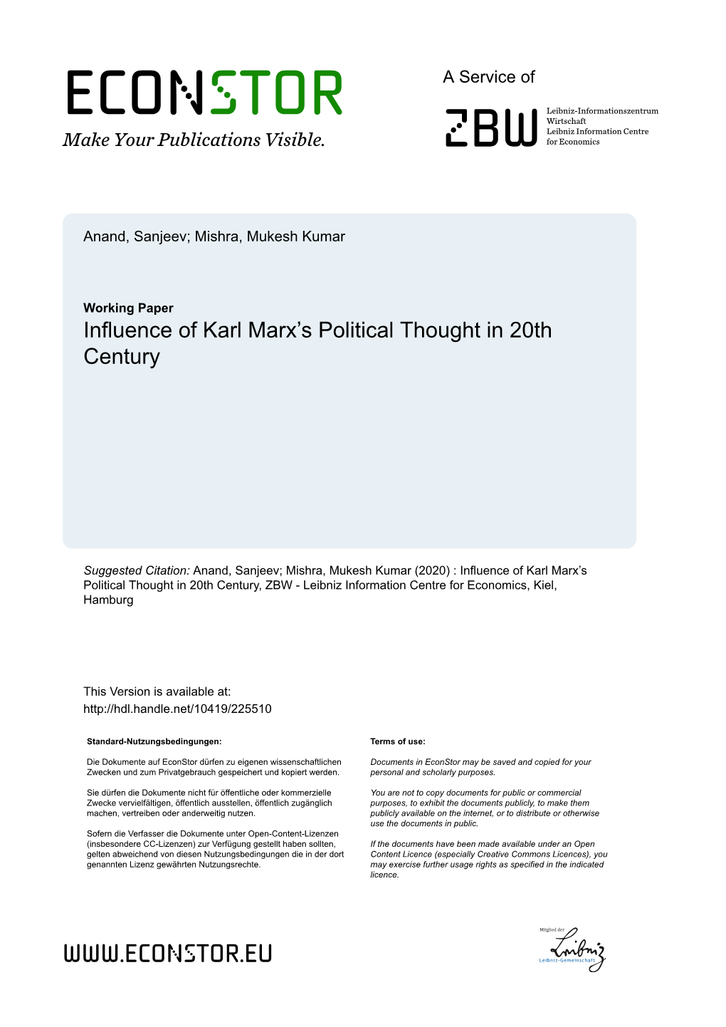 Influence of Karl Marx's Political Thought in 20Th Century