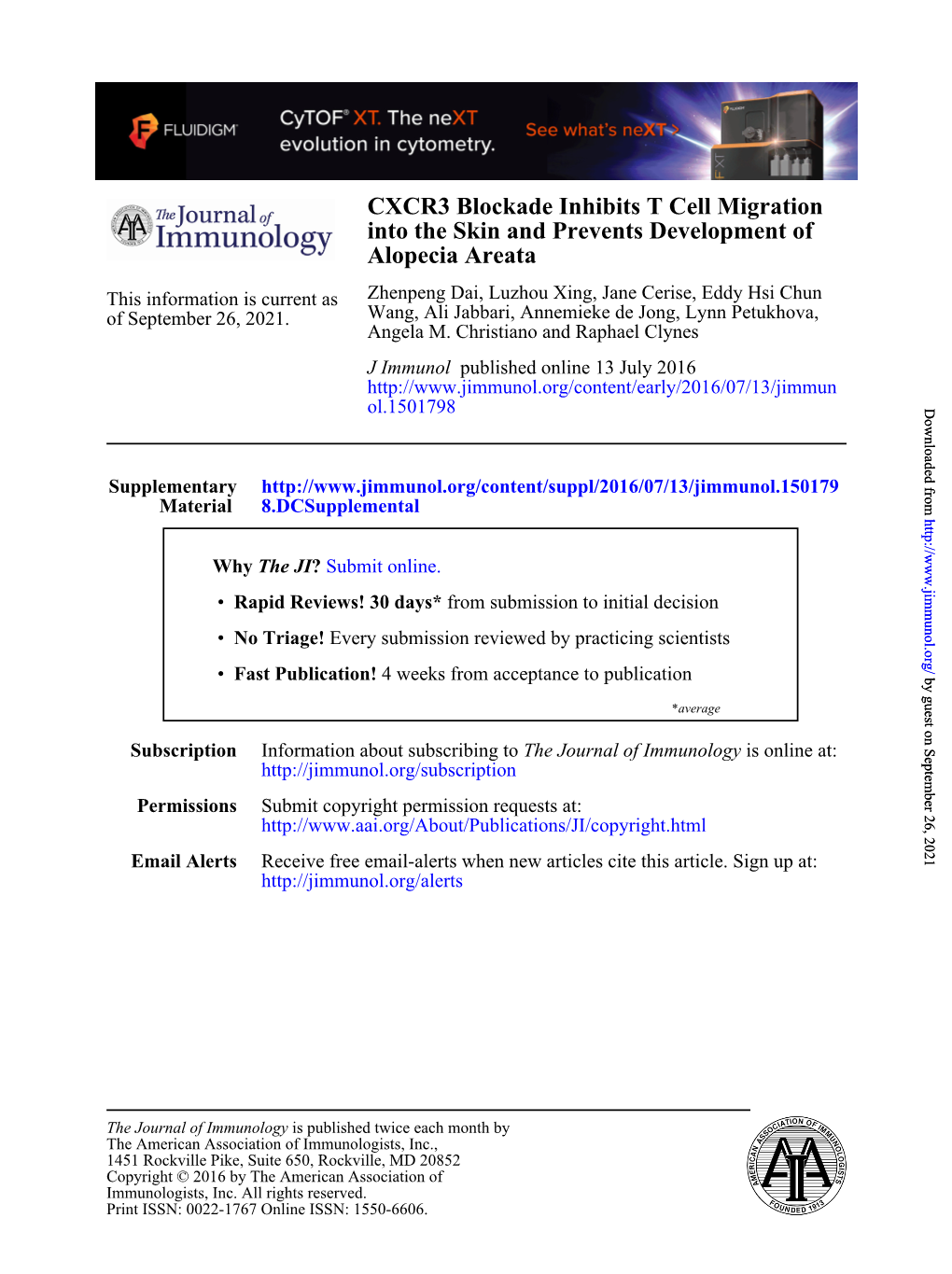 CXCR3 Blockade Inhibits T Cell Migration Into the Skin and Prevents Development of Alopecia Areata