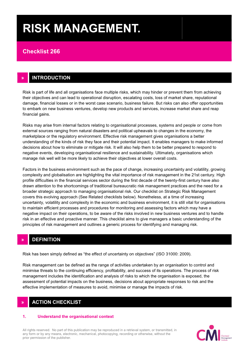 CMI Checklist: Risk Management