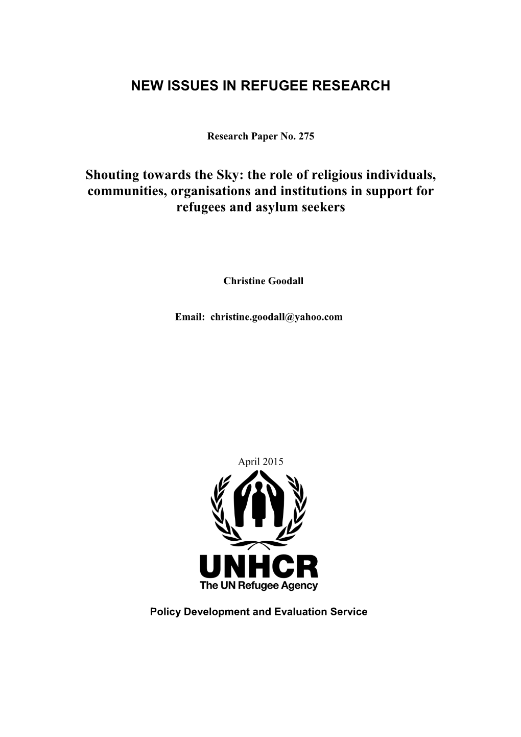 The Role of Religious Individuals, Communities, Organisations and Institutions in Support for Refugees and Asylum Seekers