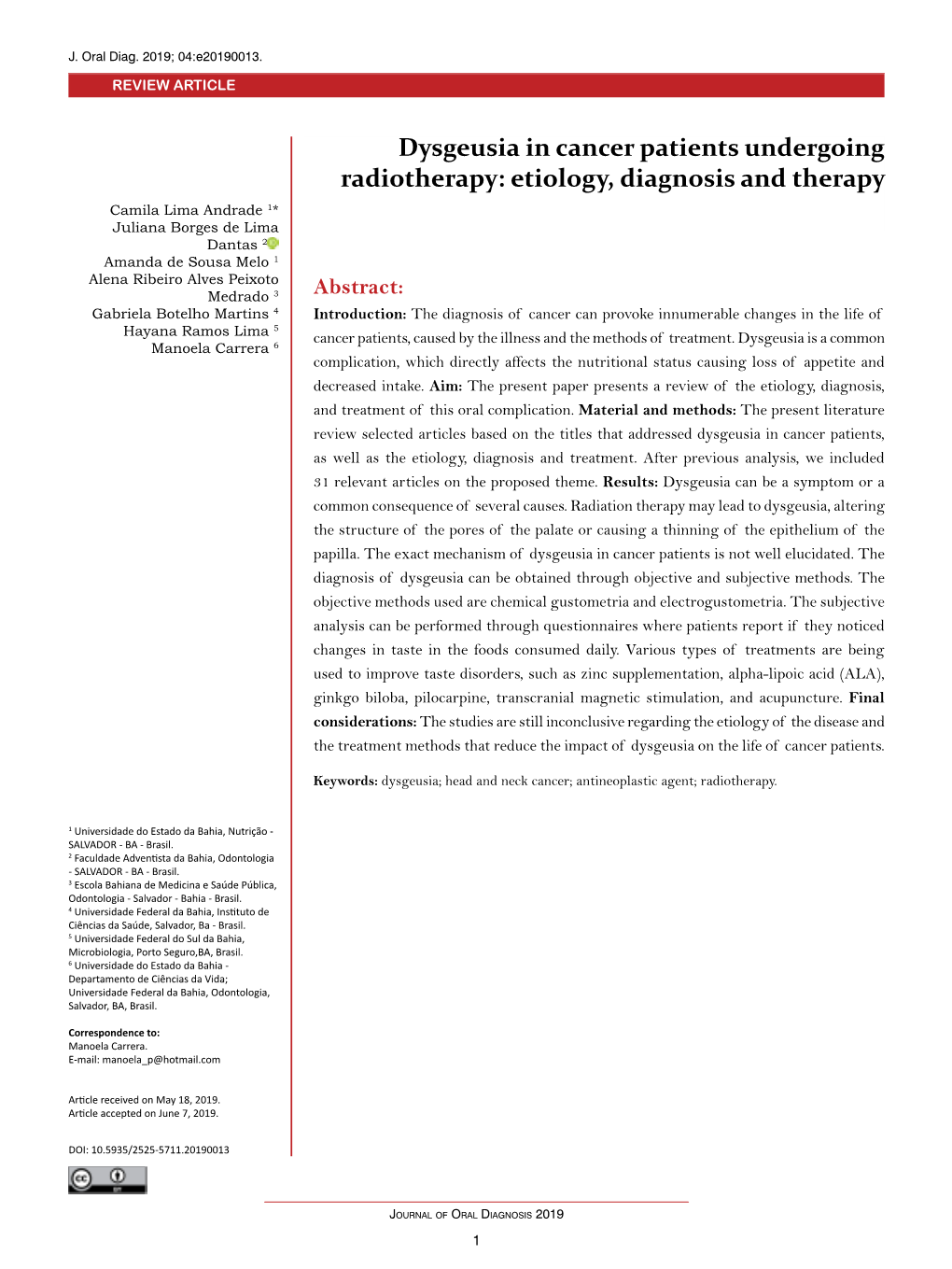 Dysgeusia in Cancer Patients Undergoing Radiotherapy: Etiology