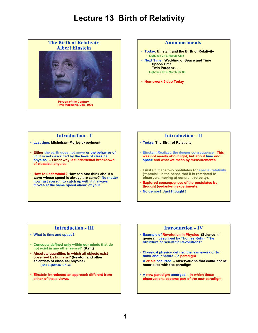 Lecture 13 Birth of Relativity