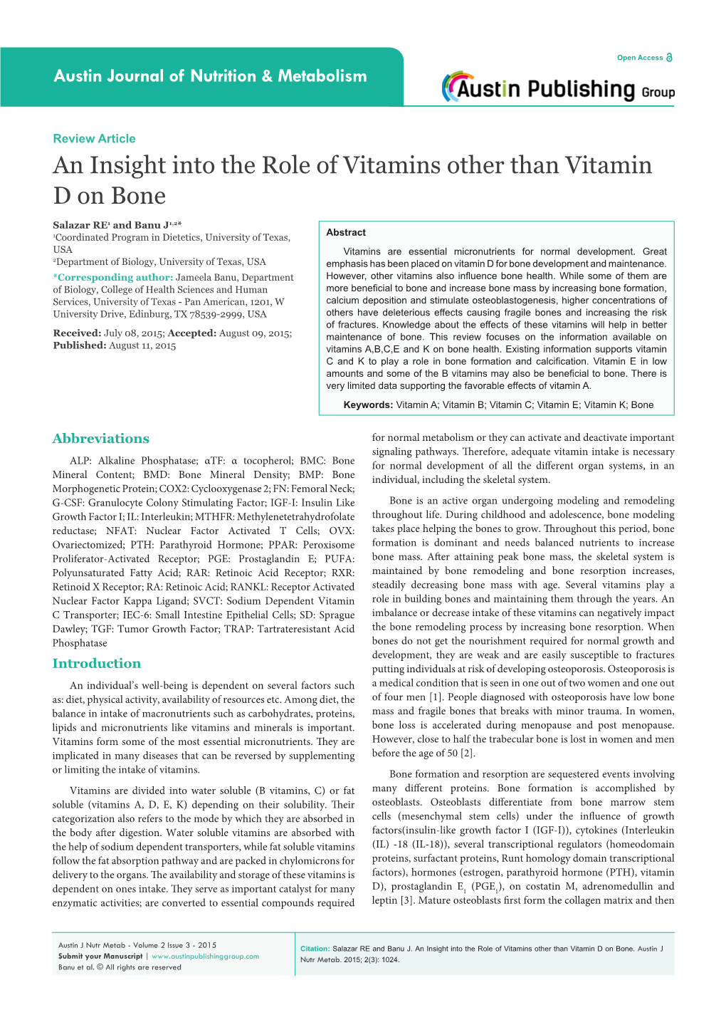 An Insight Into the Role of Vitamins Other Than Vitamin D on Bone