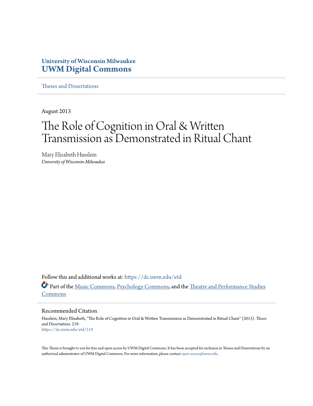 The Role of Cognition in Oral & Written Transmission As