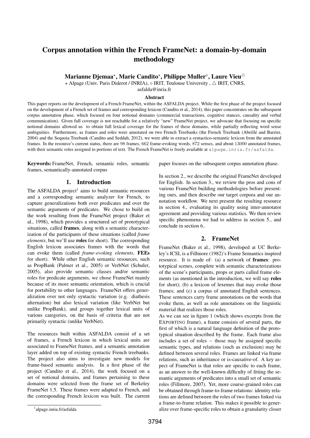 Corpus Annotation Within the French Framenet: a Domain-By-Domain Methodology