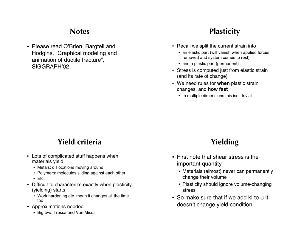 Notes Plasticity Yield Criteria Yielding