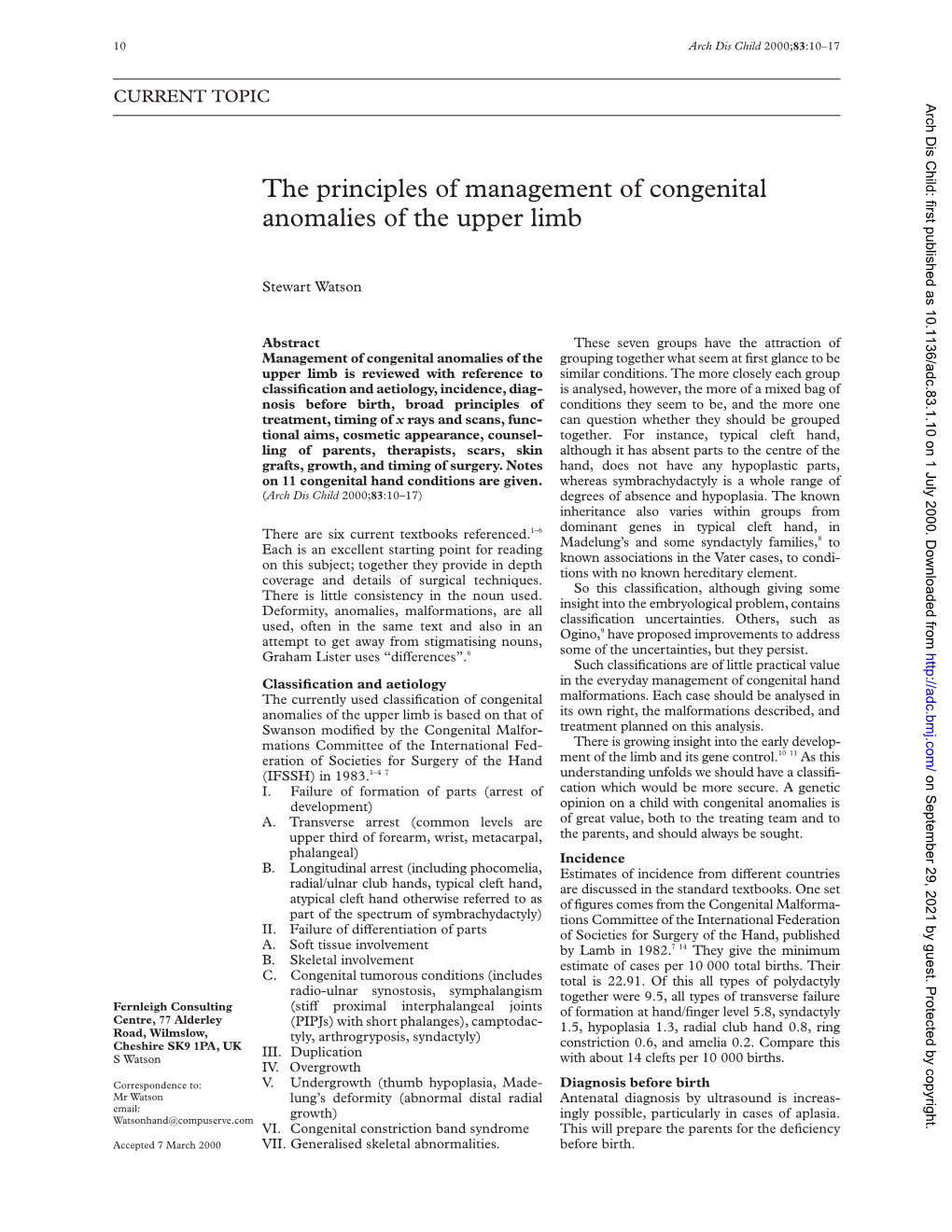 The Principles of Management of Congenital Anomalies of the Upper Limb