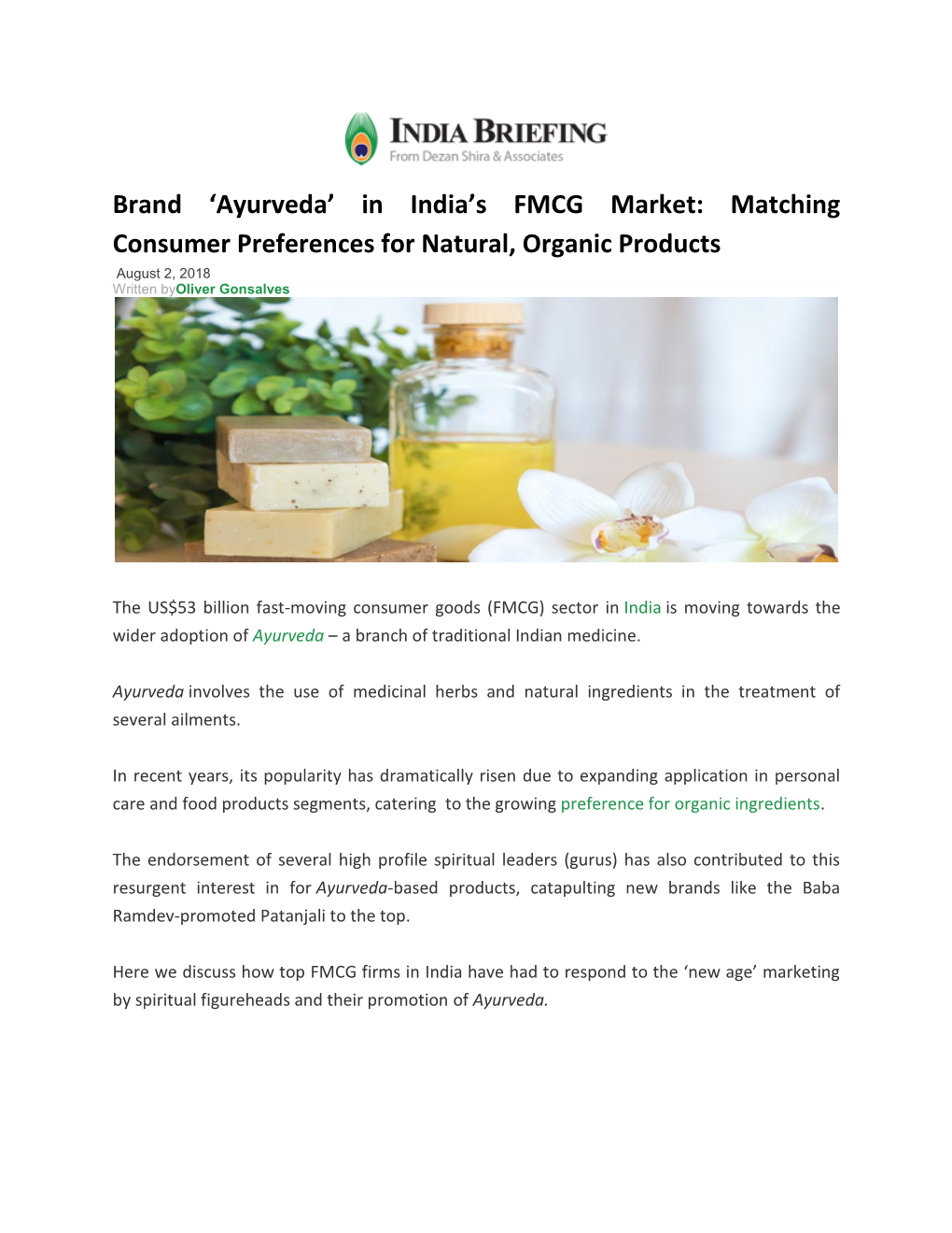 Brand 'Ayurveda' in India's FMCG Market