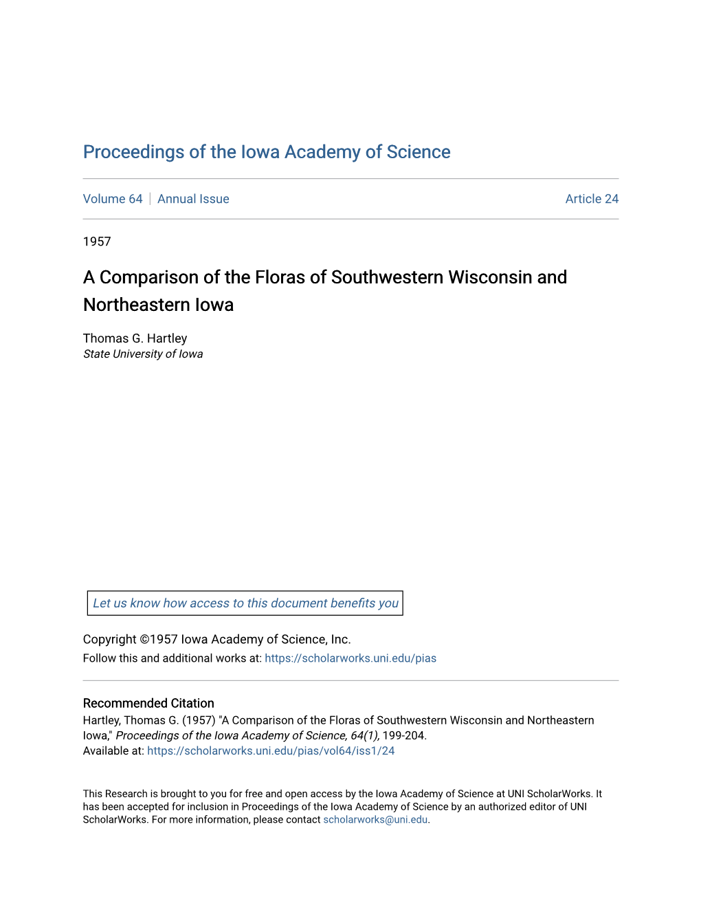 A Comparison of the Floras of Southwestern Wisconsin and Northeastern Iowa