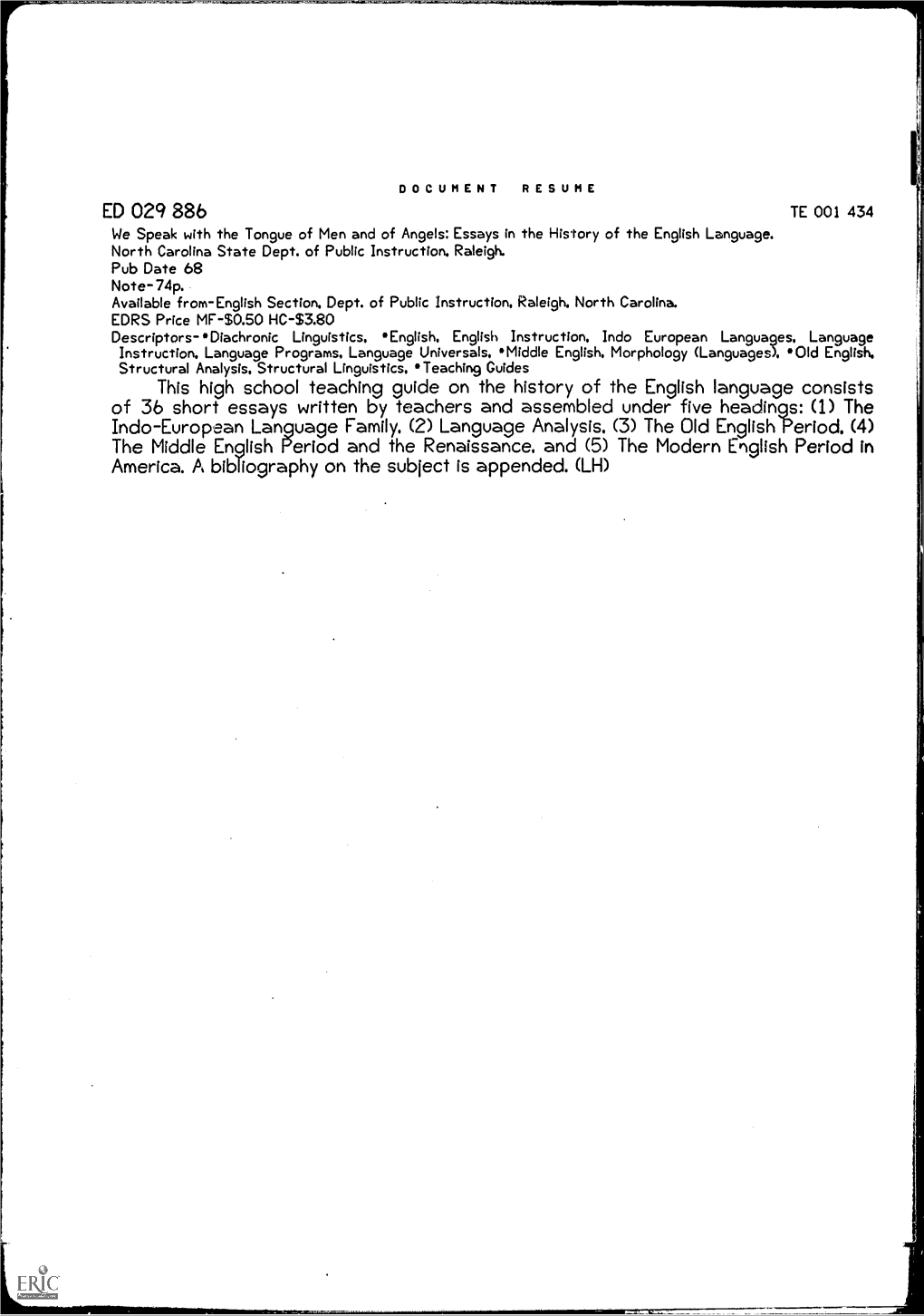 Of 3B Short Essays Written by Teachers and Assembled Under Five Headings: (1) the Indo-European Language Family