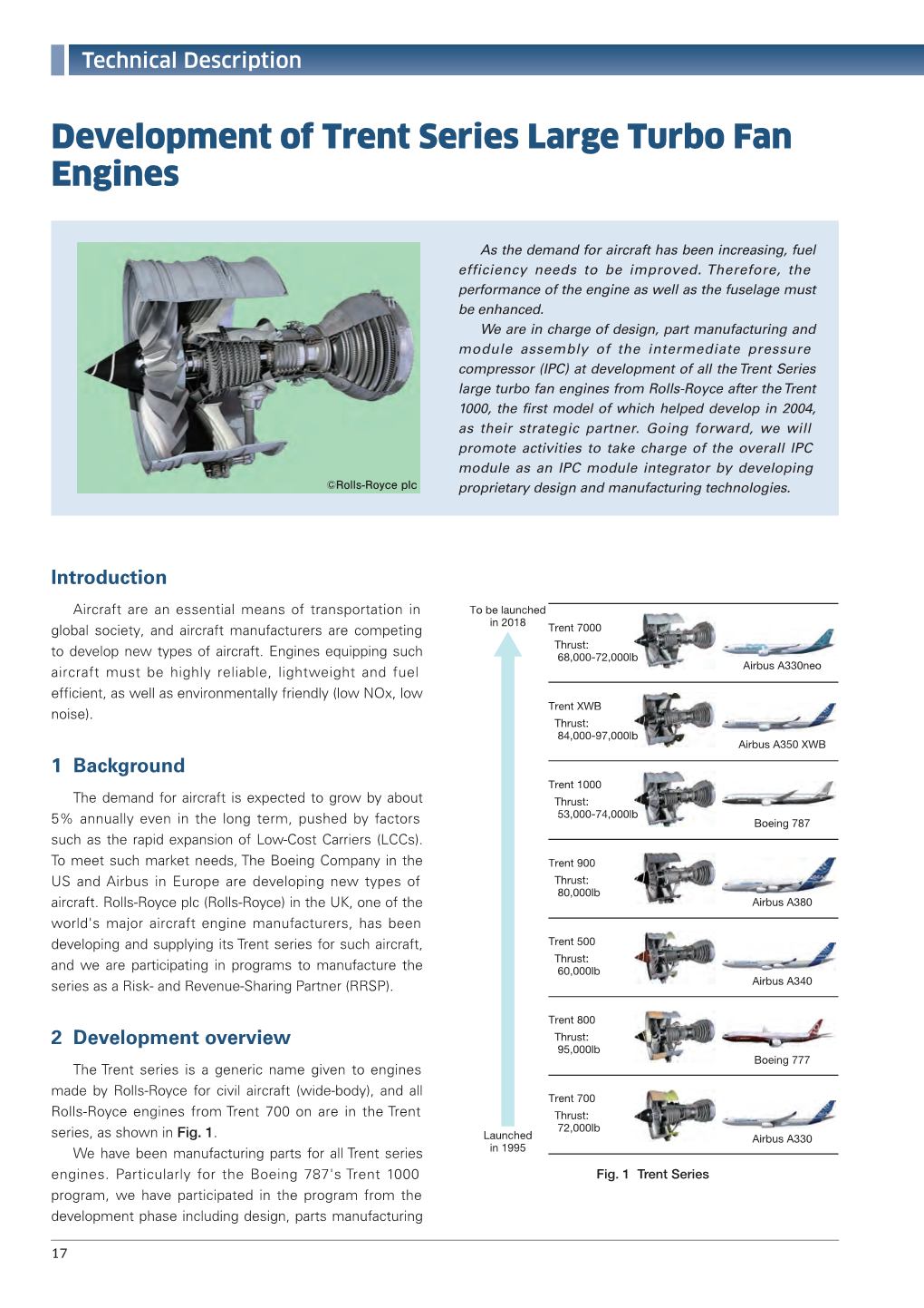 Development of Trent Series Large Turbo Fan Engines