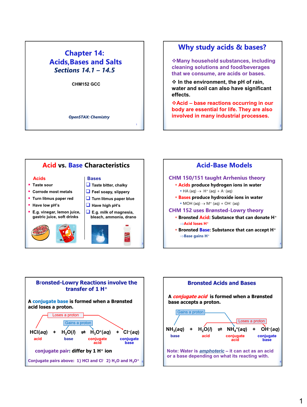 Chapter 14: Acids,Bases and Salts ❖Many Household Substances, Including Cleaning Solutions and Food/Beverages Sections 14.1 – 14.5 That We Consume, Are Acids Or Bases