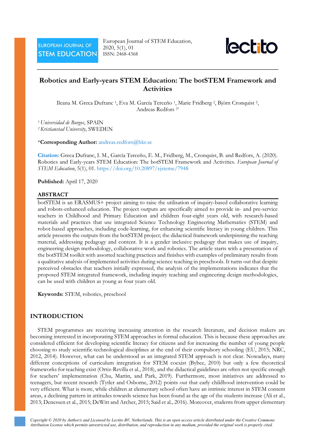 Robotics and Early-Years STEM Education: the Botstem Framework and Activities