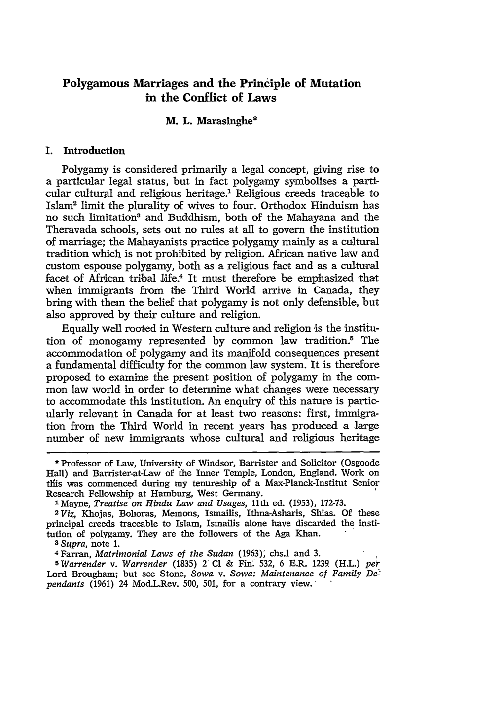 Polygamous Marriages and the Principle of Mutation in the Conflict of Laws