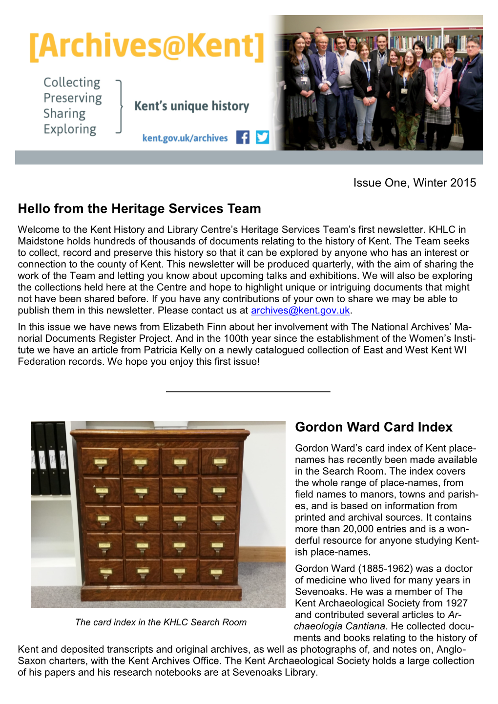 Hello from the Heritage Services Team Gordon Ward Card Index