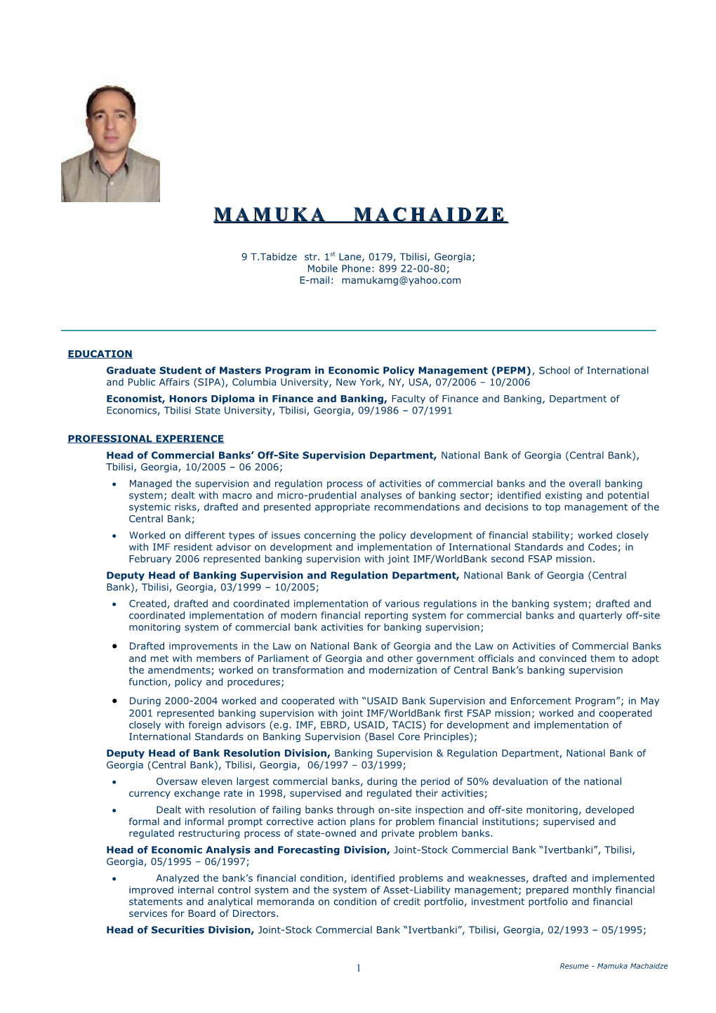 Resume - Mamuka Machaidze