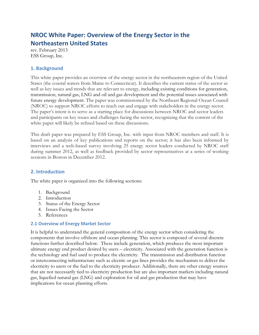 Energy Sector in the Northeastern United States Rev