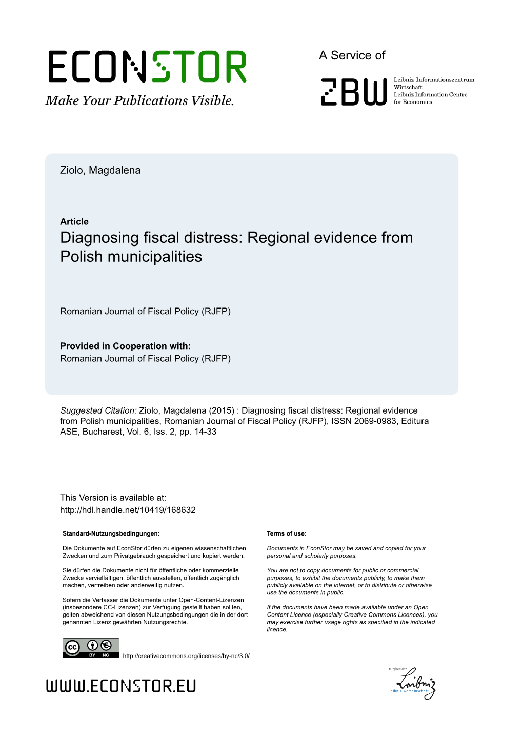 Diagnosing Fiscal Distress: Regional Evidence from Polish Municipalities