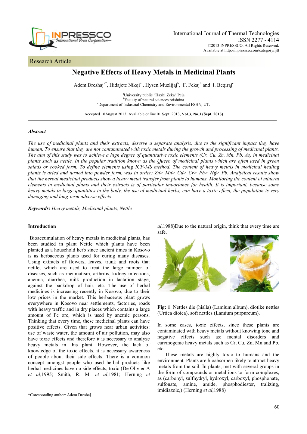 Negative Effects of Heavy Metals in Medicinal Plants