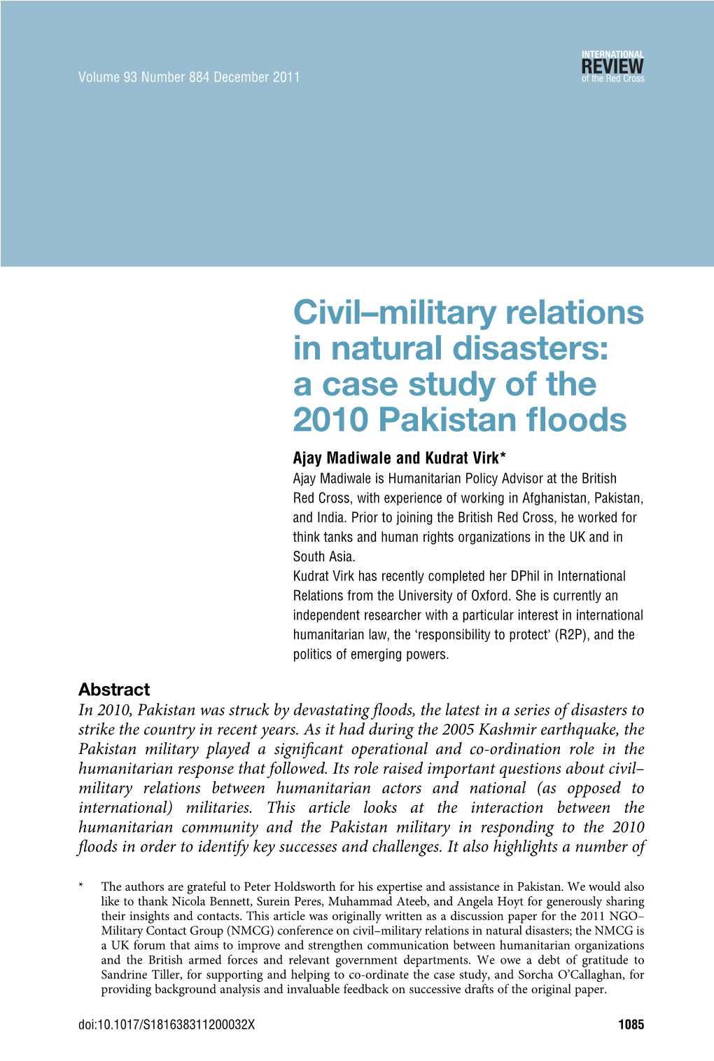 Civil–Military Relations in Natural Disasters: a Case Study of the 2010