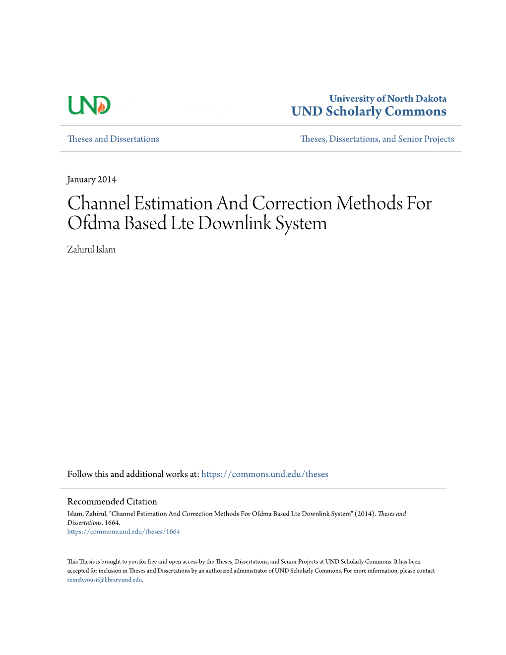 Channel Estimation and Correction Methods for Ofdma Based Lte Downlink System Zahirul Islam