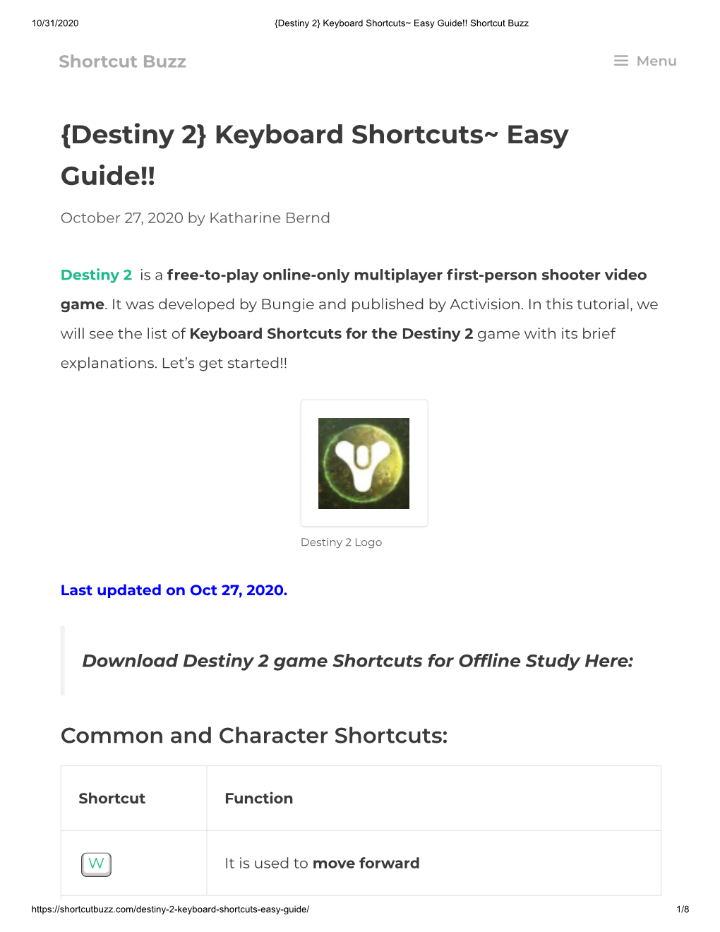 {Destiny 2} Keyboard Shortcuts~ Easy Guide!! Shortcut Buzz