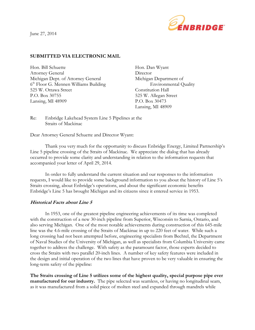 June 27, 2014 Enbridge Response and Attachment