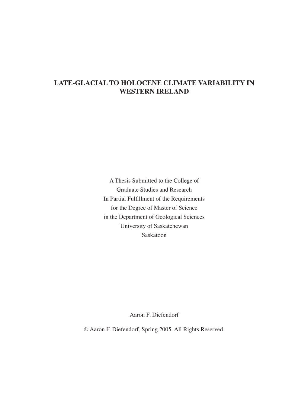 Late-Glacial to Holocene Climate Variability in Western Ireland