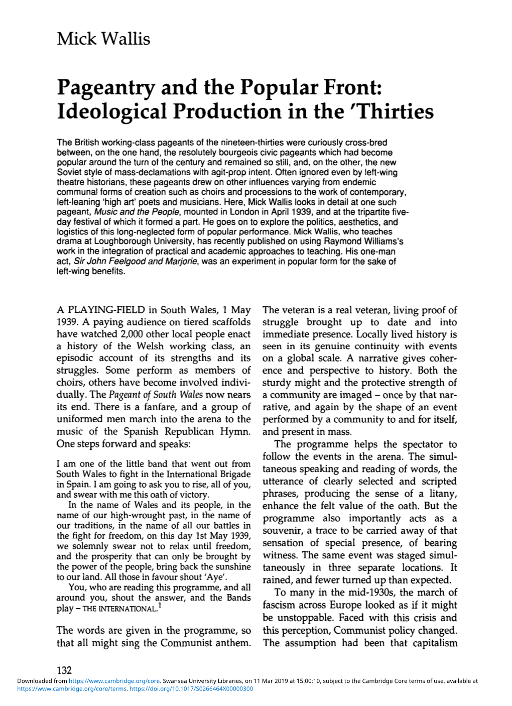 Pageantry and the Popular Front: Ideological Production in the 'Thirties