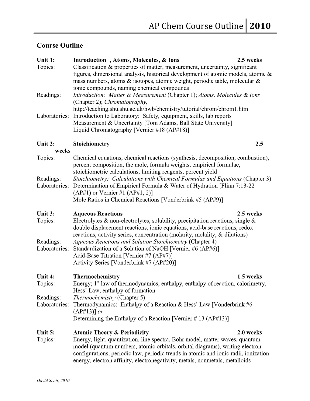 AP Chem Course Outline