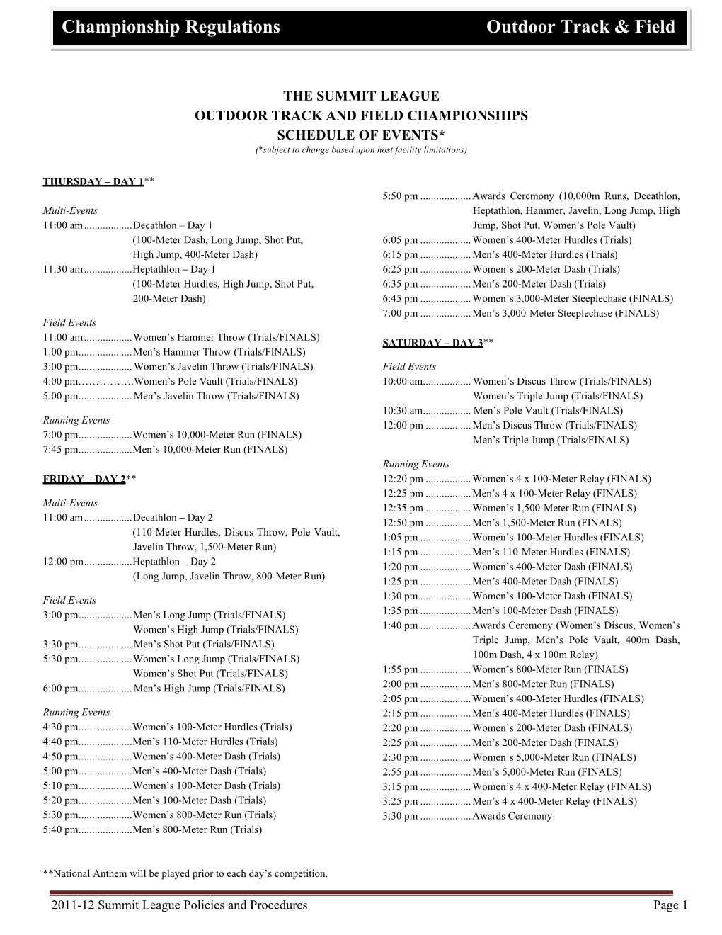 Championship Regulations Outdoor Track & Field