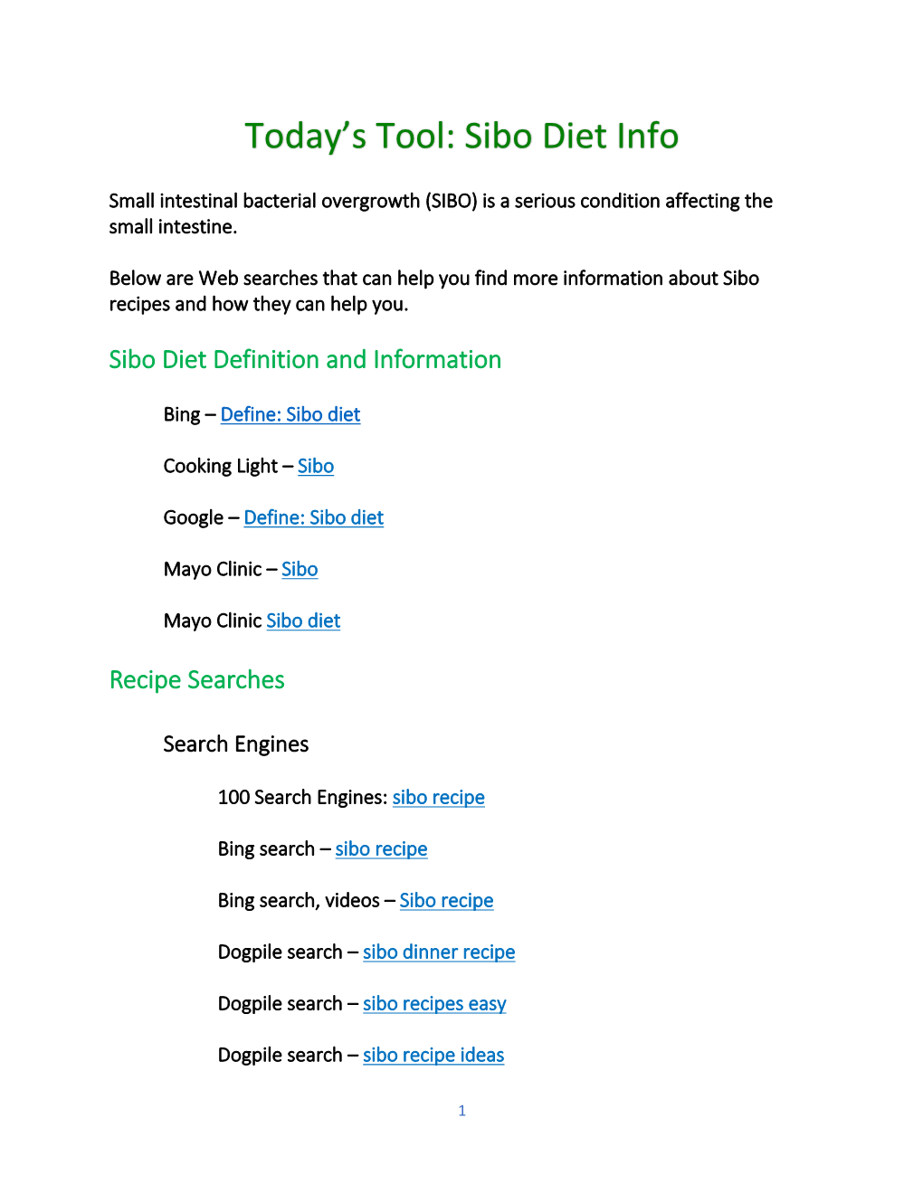 Today's Tool: Sibo Diet Info