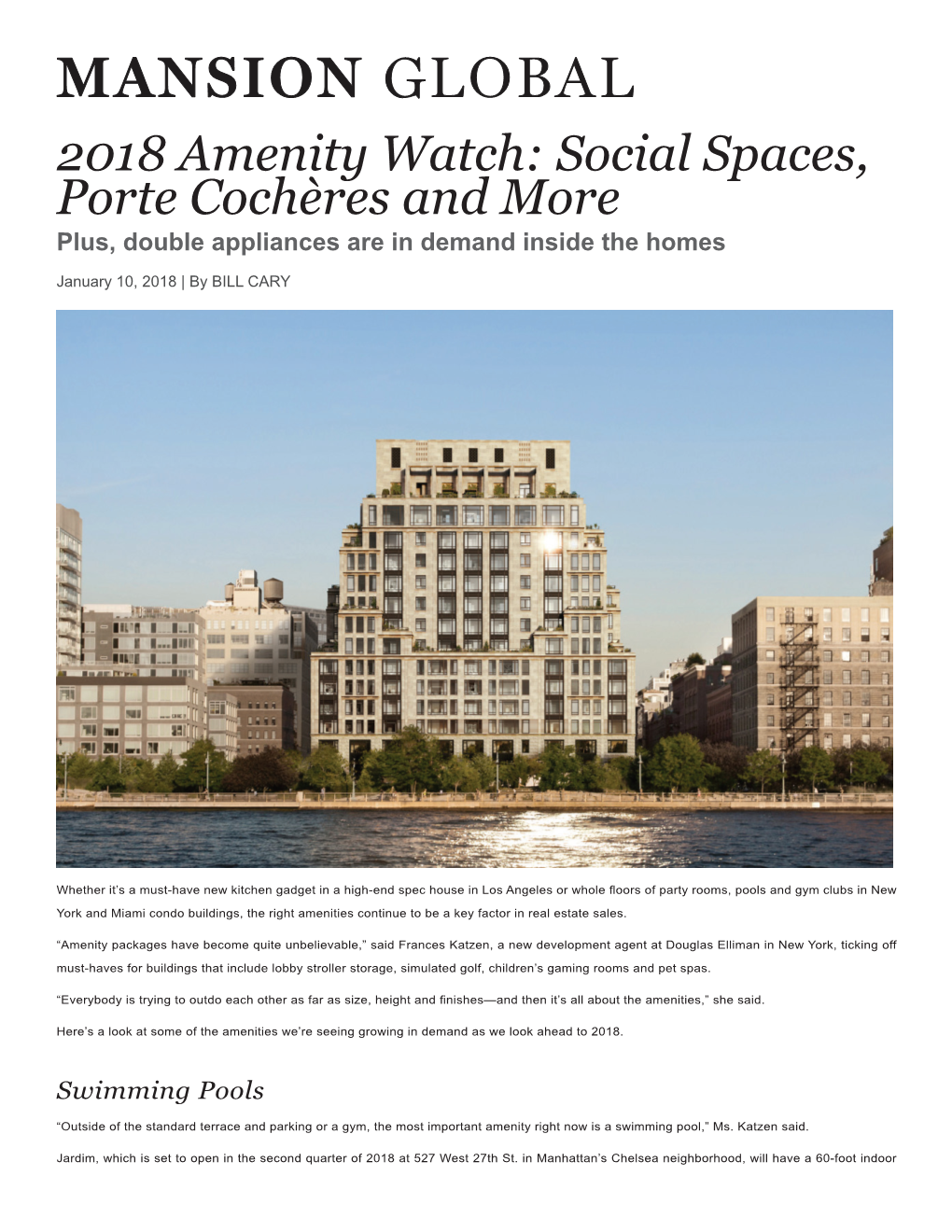 2018 Amenity Watch: Social Spaces, Porte Cochères and More Plus, Double Appliances Are in Demand Inside the Homes