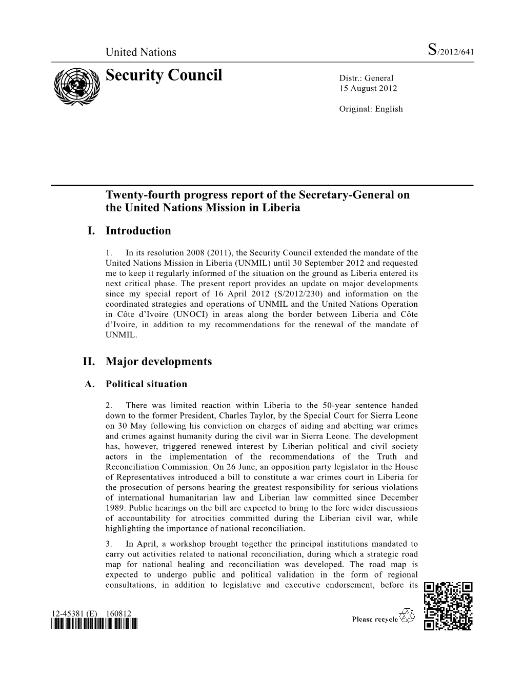 Report of the Secretary-General on the United Nations Mission in Liberia