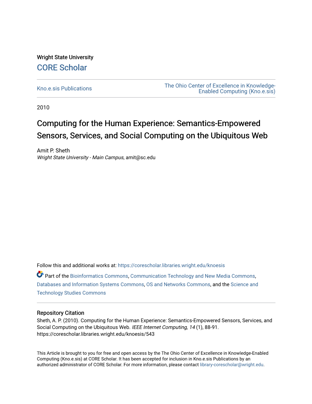 Computing for the Human Experience: Semantics-Empowered Sensors, Services, and Social Computing on the Ubiquitous Web