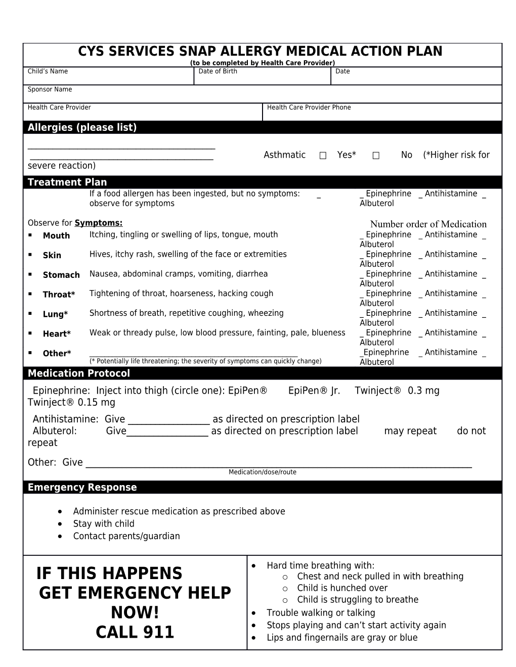 Asthma Medical Action Plan