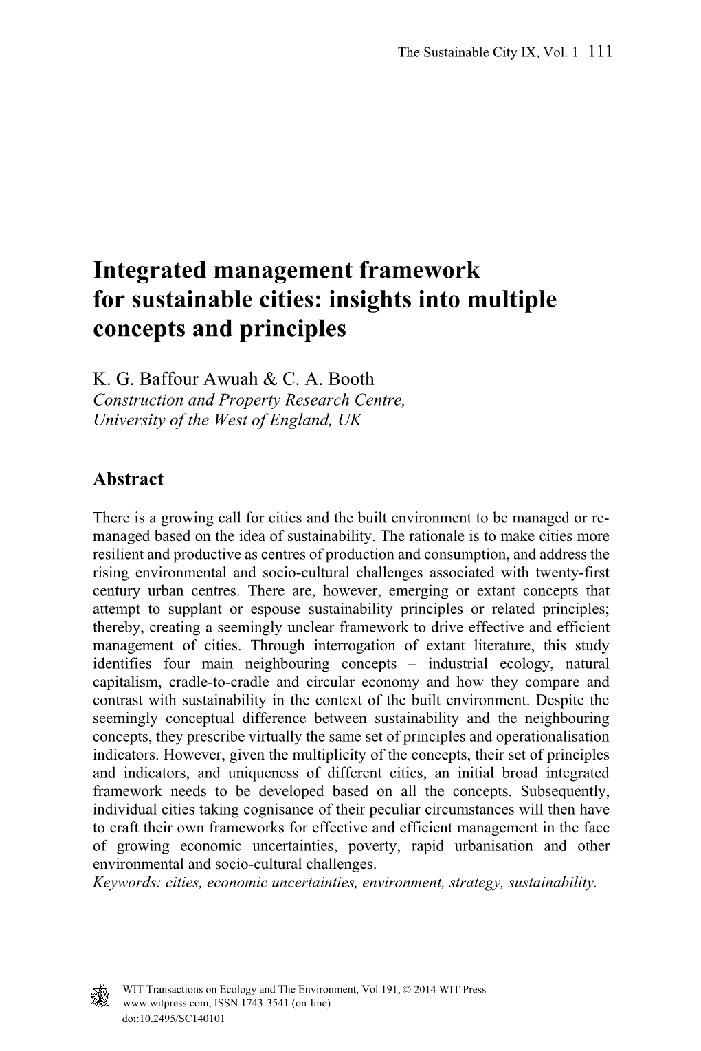 Integrated Management Framework for Sustainable Cities: Insights Into Multiple Concepts and Principles
