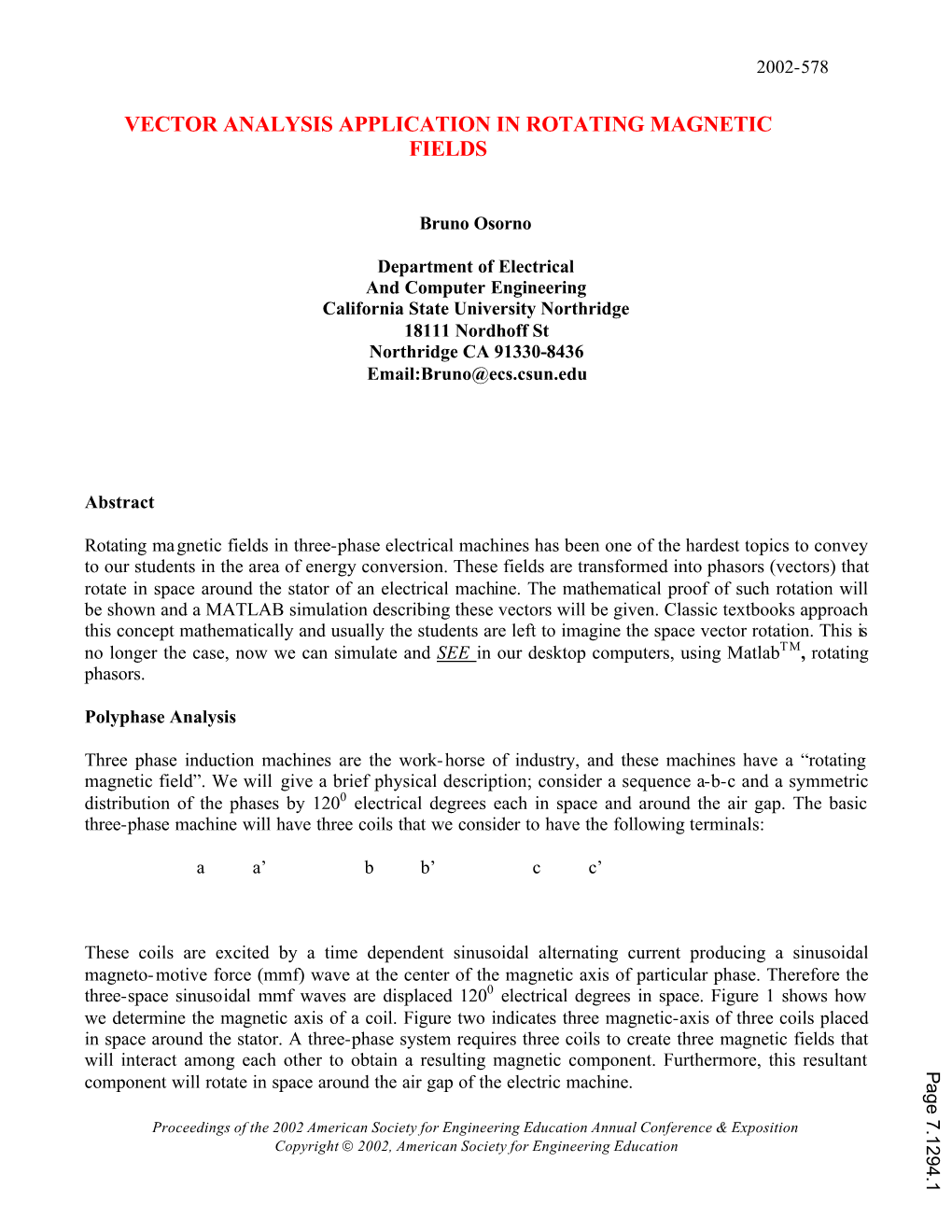 Vector Analysis Application in Rotating Magnetic Fields