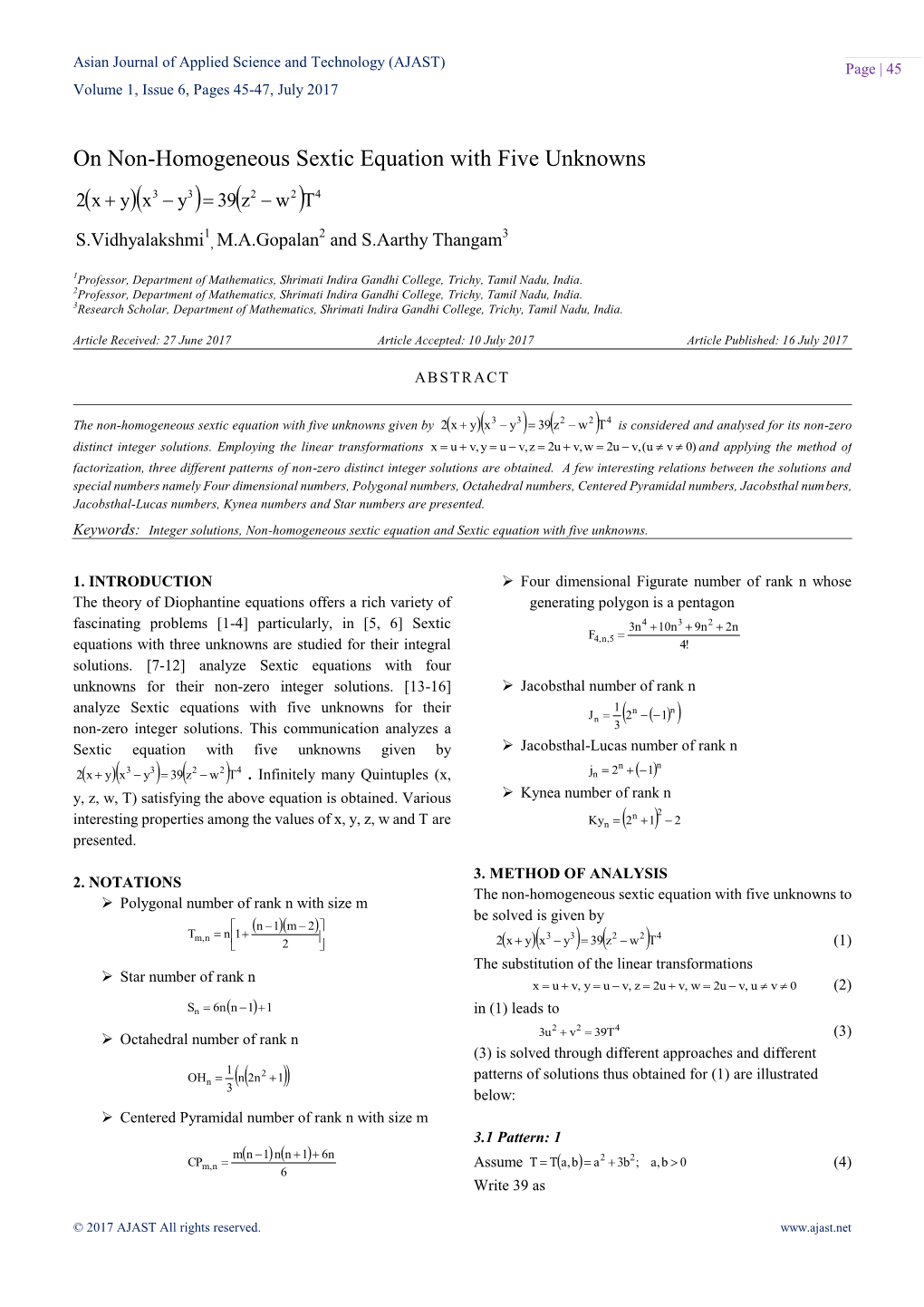 On Non-Homogeneous Sextic Equation with Five Unknowns